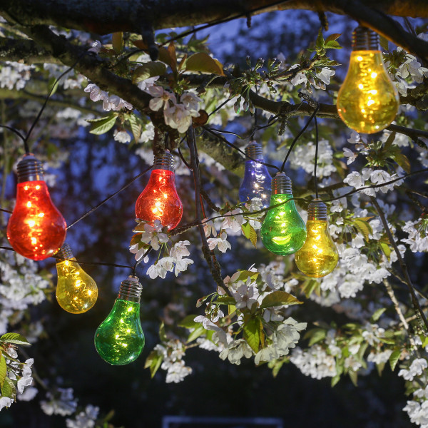 LED Solar Lichterkette GLOW - bunte Glühbirnen mit Drahtlichterkette - Dauer u. Blink - L: 4,5m