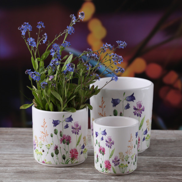 Blumentöpfe mit Wildblumen Motiv - Übertöpfe - 3 verschiedene Größen - bunt - 3er Set