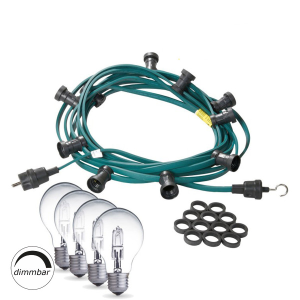 Illu-/Partylichterkette 10m - Außenlichterkette grün - Made in Germany - 20 Halogenlampen (28W)