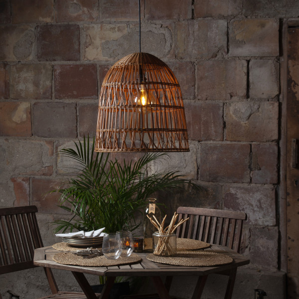 Lampenschirm BELL wetterfest - Rattan-Optik - für E27 Fassungen - D: 48cm/H: 50cm - braun