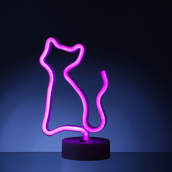 LED NEON Figur KATZE - Neonlicht - H: 25cm - Batterie oder USB Betrieb - stehend - pink