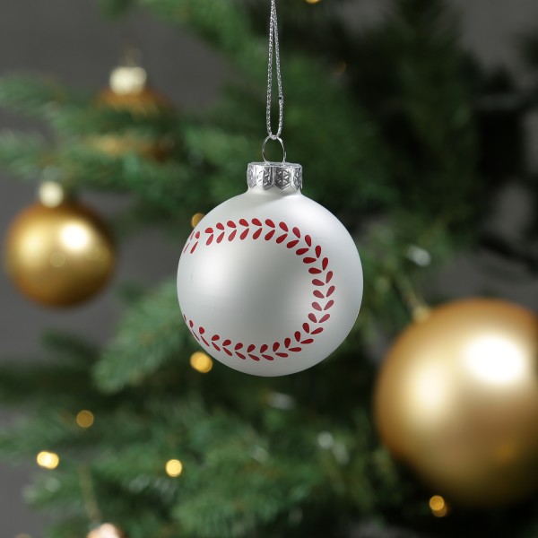 Weihnachtsbaumschmuck Baseball - Christbaumschmuck - Glas - D: 5,6cm - weiß