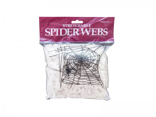 Spinnennetz synthetisch, weiss, 20g Packung - Gruseldekoration + 2 Kunststoffspinnen