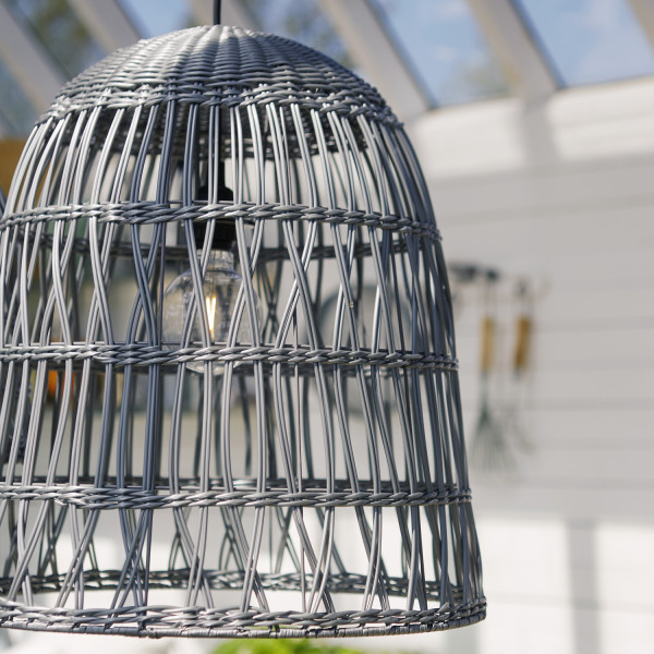 Lampenschirm BELL wetterfest - Rattan-Optik - für E27 Fassungen - D: 30cm/H: 33cm - grau
