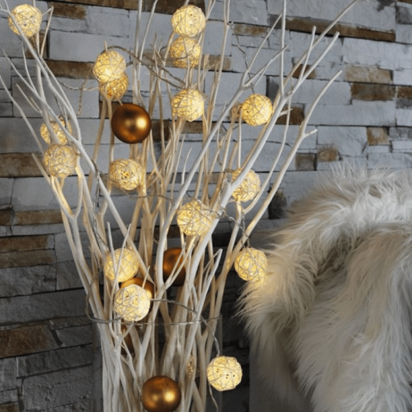 LED Lichterkette Rattan Bälle - 16 warmweiße LED - L: 6m - transparentes Kabel - Indoor