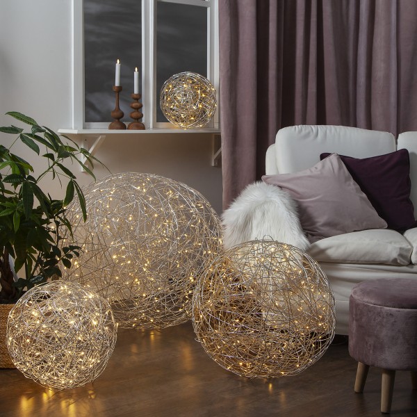 LED 3D Designkugel TRASSEL - D: 37,5cm - 100 warmweiße LED - Indoor & Outdoor - aus Silberdraht