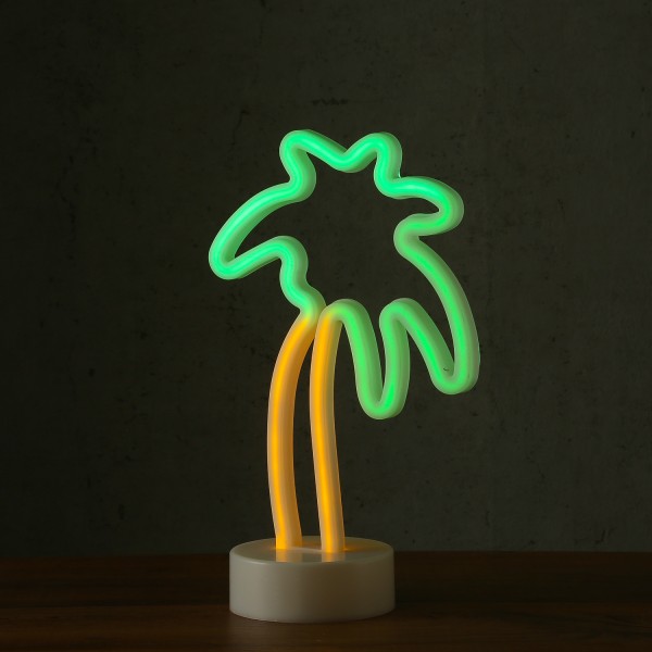 LED Neonlampe PALME - Silhouette Dekoleuchte - Batteriebetrieb - H: 29cm - stehend - gelb, grün