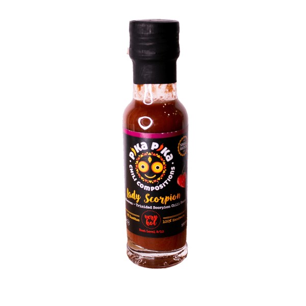 Pika Pika - 'Lady Scorpion' Chilisauce - Schärfe 9/10 - Trinidad Scorpion Chili Sauce - Waldbeeren