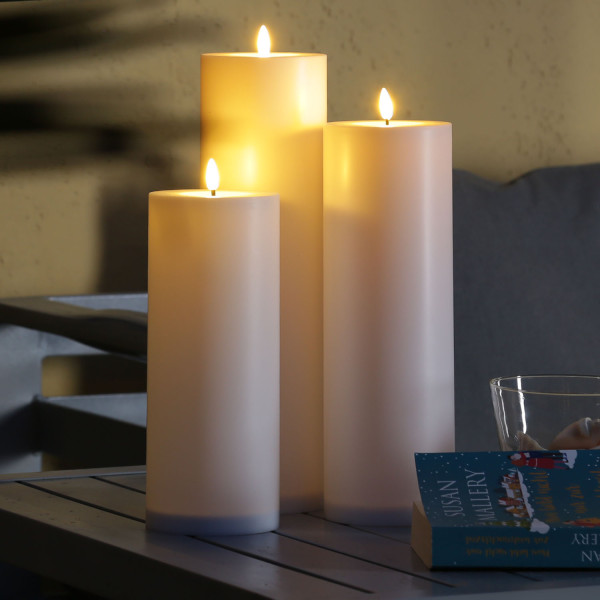 LED Kerzenset XXL - Outdoorkerzen - 3 Größen - D: 10cm - Timer/Senso - für Außen - weiß - 3er Set