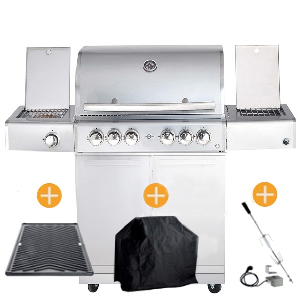 CHEF Paket L2 Backburner Seitenkocher Steakzone GRATIS: Cover, Grillplatte, Spieß