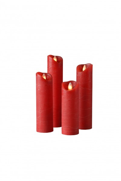SOMPEX LED Wachskerze SHINE 4er Set schmal | rot | gefrostet | fernbedienbar | Timer