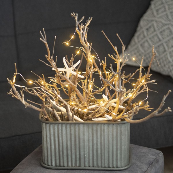 Drahtlichterkette 20 Micro LEDs, warmweiss, 105cm Kettenlänge, Batterie - AQUA
