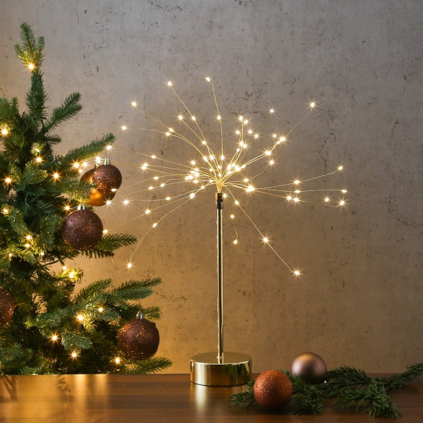 LED Weihnachtsbaum - dekoriert - stehend - 10 warmweiße LED - H: 50,5cm -  Batterie - grün/gold