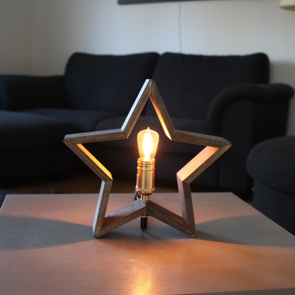 Holzstern - Adventsstern - Tischlampe - hängend oder stehend - D: 30cm - E14 Fassung - braun