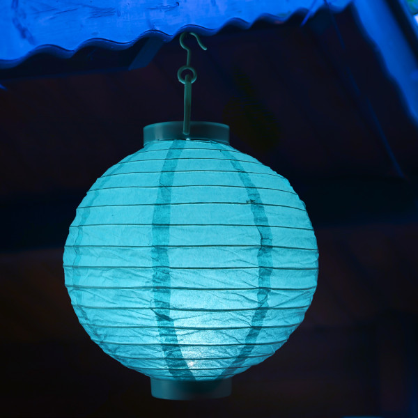LED Lampion - kaltweiße LED - D: 30cm - Montagehaken - Batteriebetrieb - türkis