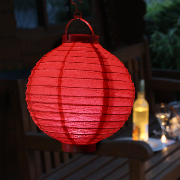LED Lampion - kaltweiße LED - D: 20cm - Montagehaken - Batteriebetrieb - rot