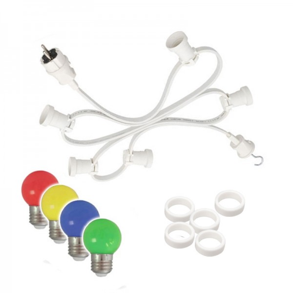 Illu-/Partylichterkette 5m - Außenlichterkette weiß - Made in Germany - 10 x bunte LED Kugellampen