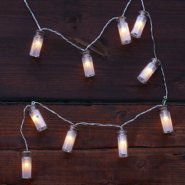 LED Lichterkette Mini Glasflaschen mit Sterneffekt - 10 warmweiße LED - Batterie - L: 0,9m