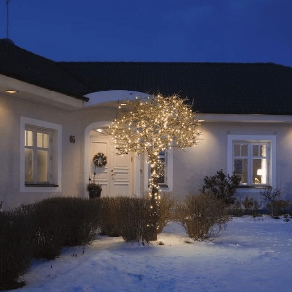 LED Lichterkette - 1200 bernsteinfarbene LED - L: 83,93m - schwarzes Kabel - Trafo - für außen