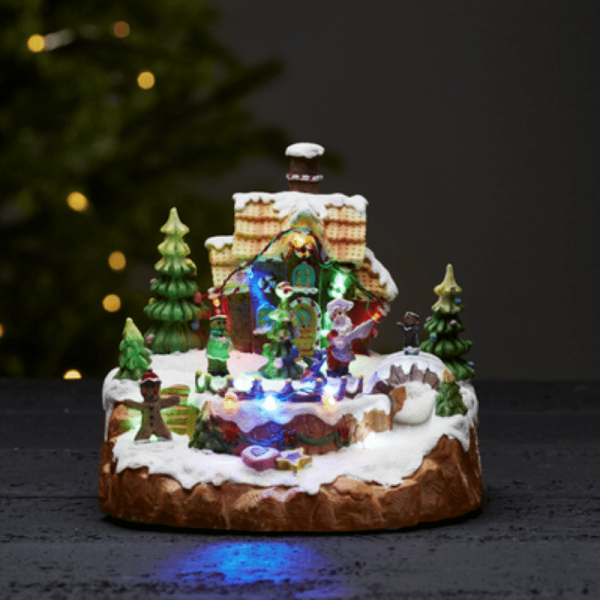 LED-Weihnachtszene "Candyville" - Lebkuchenhaus - 12 bunte LED - H: 18cm - bunt