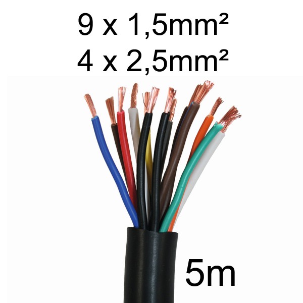 Elektrokabel 5m - 13-adrig - 9 x 1,5mm + 4 x 2,5mm - Schwachstrom Kabel für KFZ