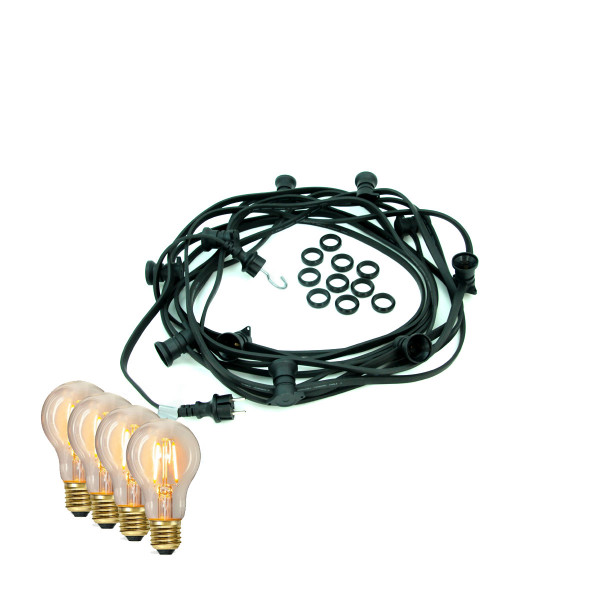 Illu-/Partylichterkette BLACKY 30m - Außenlichterkette schwarz - 30x E27 EDISON LED Filamentlampen