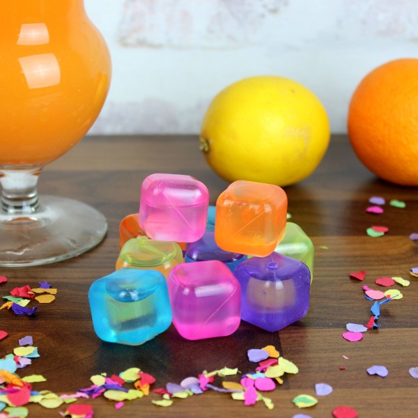 Bunte Eiswürfel in orange, pink, blau, gelb und lila - Kunststoff - wiederverwendbar - 10 Stück