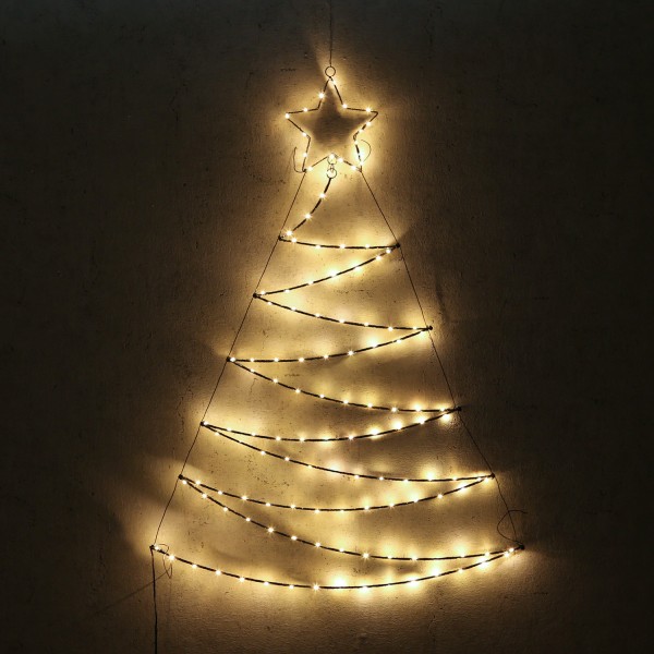 LED Tannenbaum - Wanddeko - zum Aufhängen - 110 bernsteinfarbene LED - H: 1,1m - Außentrafo