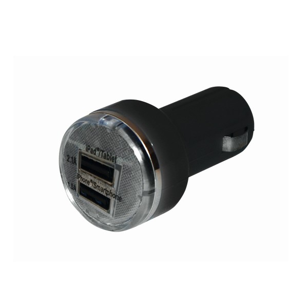 Dual USB Ladeadapter 12V/24V - 1 x 2,1A + 1 x 1A - Auto-Sicherung, Kurzschlussfest, Hitzeschutz