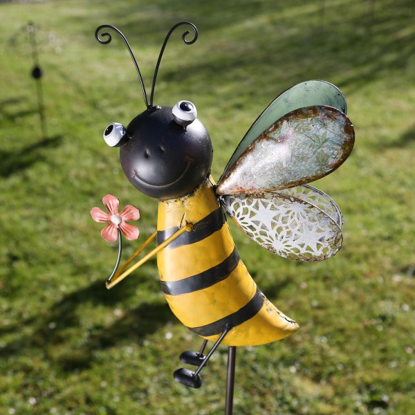 Gartenstecker Fröhliches Bienchen mit Blume - Beetstecker - Gartendeko - H: 115cm - für Außen