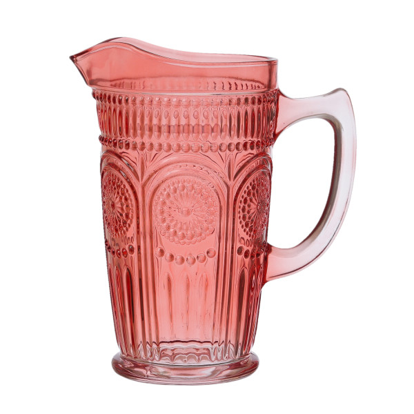 Krug Vintage mit Blumenmuster - Glas - Kanne - Boho Stil - 1,4l - rot